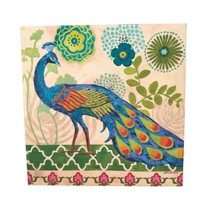 Peacock Canvas Wall Art Home Decor by J.Brinley 12" x 12"